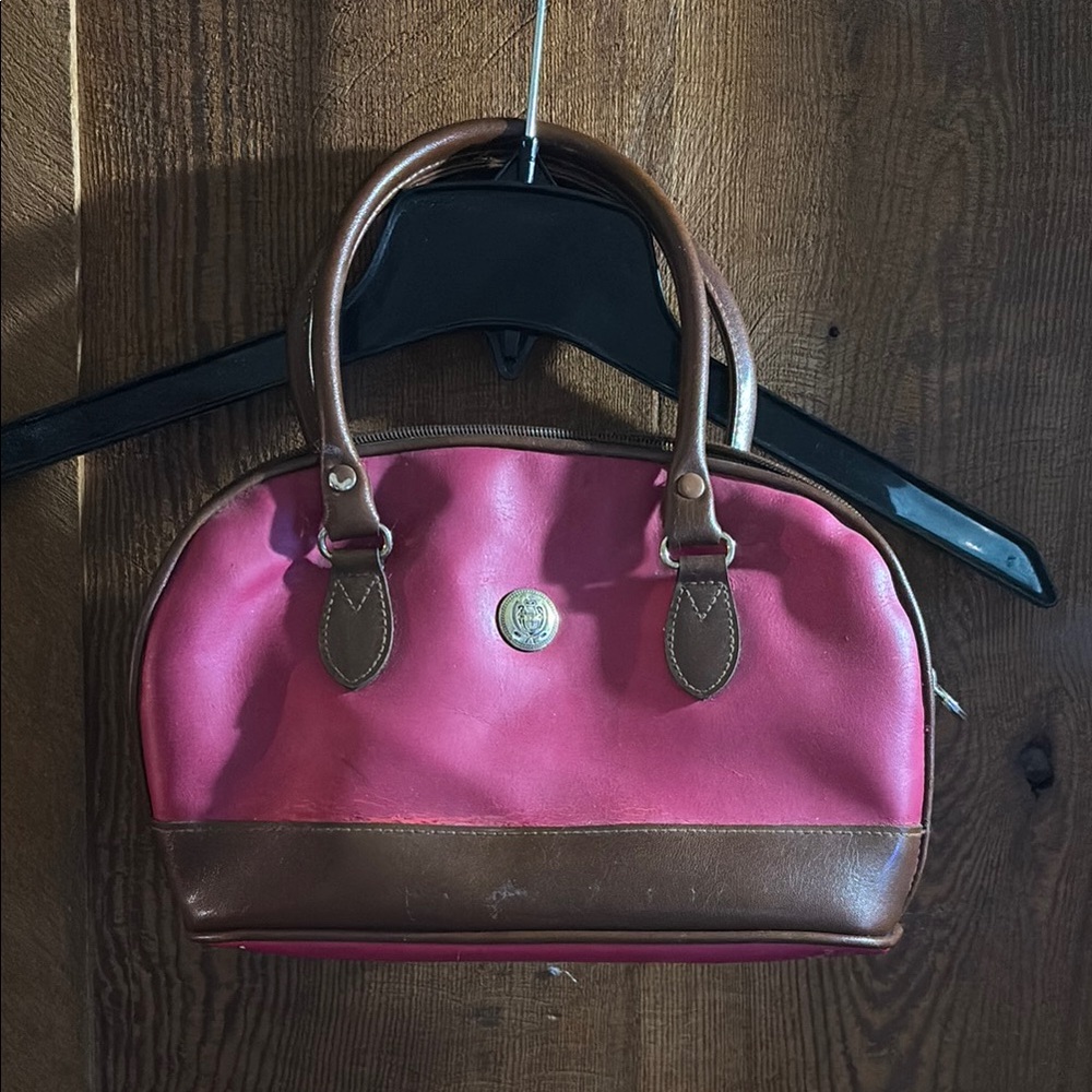 Liz Claiborne Pink and Brown Satchel with Dome Design